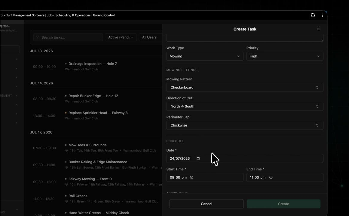 Ground Control scheduler and Create Task view